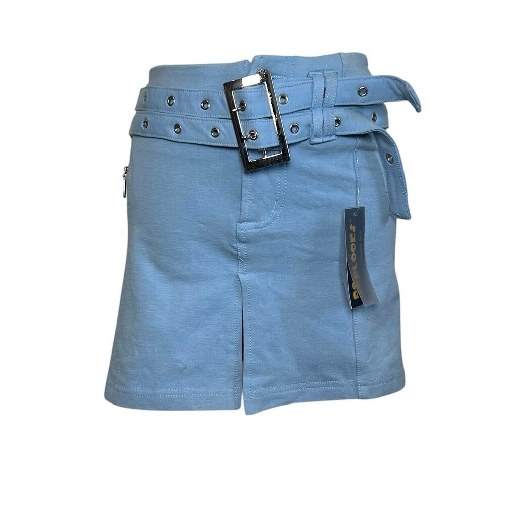 VTG Y2K Poplooks Blue Belted Knit S Mini Skirt NWT NOS Coquette Streetwear Retro